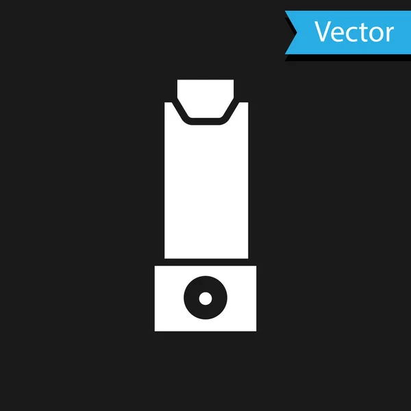 Icono Del Inhalador Blanco Aislado Sobre Fondo Negro Respiración Para — Vector de stock