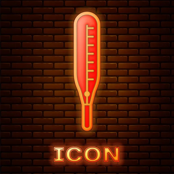 Świecący Neon Termometr Medyczny Ikony Badania Lekarskiego Izolowany Tle Cegły — Wektor stockowy