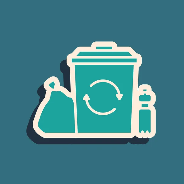 Groene Prullenbak Met Recycle Symbool Pictogram Geïsoleerd Groene Achtergrond Prullenbak — Stockvector