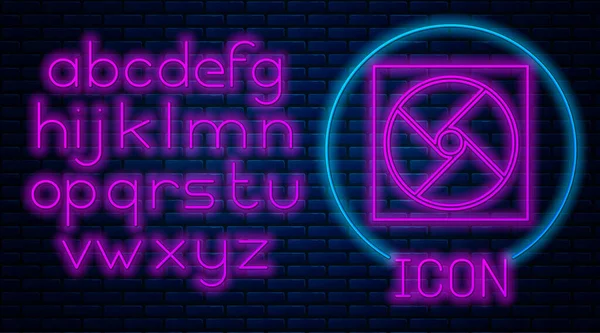 Glowing Neon Ventilation Icon Isolated Brick Wall Background Neon Light — 스톡 벡터