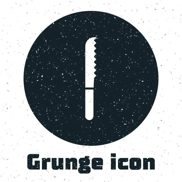 Grunge Bread Knife Icon Isolated White Background Cutlery Symbol Monochrome — Stock Vector