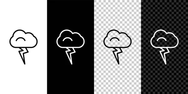 Impostare Linea Storm Icona Isolata Sfondo Bianco Nero Nuvole Fulmini — Vettoriale Stock