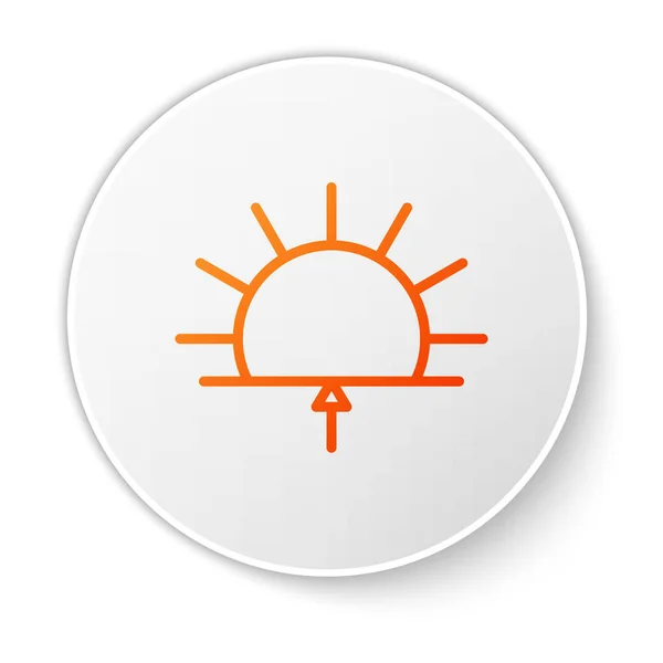 オレンジ色の線白の背景に分離日の出アイコン 白い丸ボタン ベクターイラスト — ストックベクタ