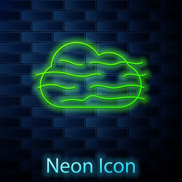 Linea Neon Incandescente Icona Nebbia Nuvola Isolata Sfondo Muro Mattoni — Vettoriale Stock