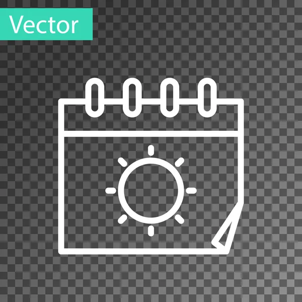 Línea Blanca Calendario Icono Del Sol Aislados Sobre Fondo Transparente — Vector de stock