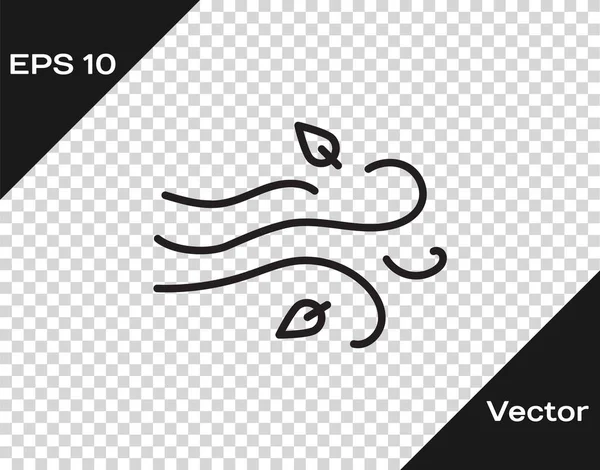 Línea Negra Icono Viento Aislado Sobre Fondo Transparente Clima Ventoso — Vector de stock