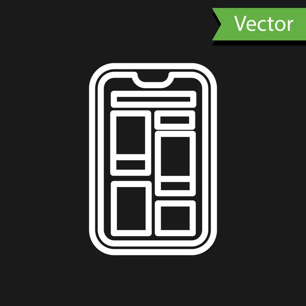 Linha Branca Compras Line Ícone Telefone Móvel Isolado Fundo Preto — Vetor de Stock