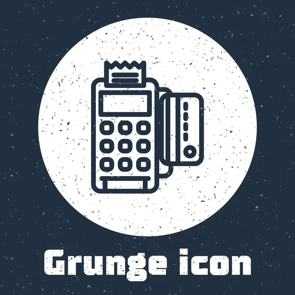 Terminal Pos Línea Grunge Con Tarjeta Crédito Insertada Icono Receptor — Vector de stock