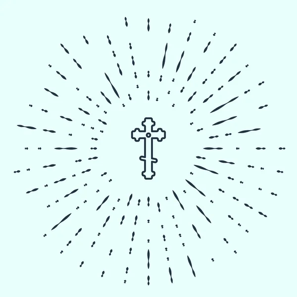 Black Line Christian Cross Icon Isolated Grey Background Church Cross — Stock Vector