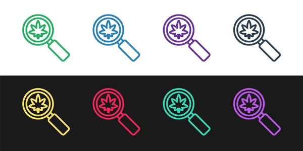 Set Line Magnifying Glass Medical Marijuana Cannabis Leaf Icon Isolated — Stock Vector