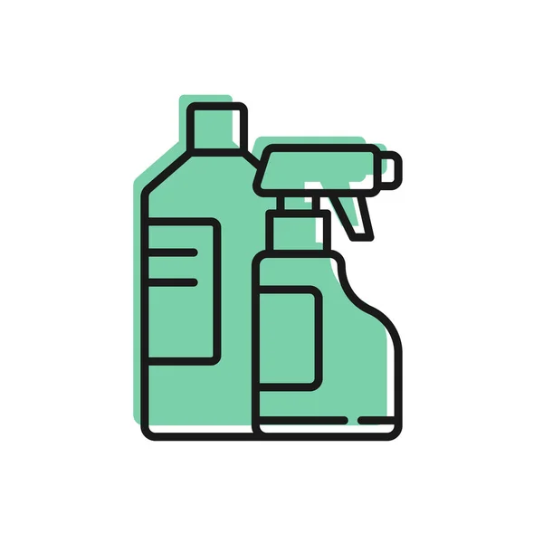 Czarna Linia Plastikowe Butelki Prania Detergentu Wybielacza Płynu Zmywania Naczyń — Wektor stockowy