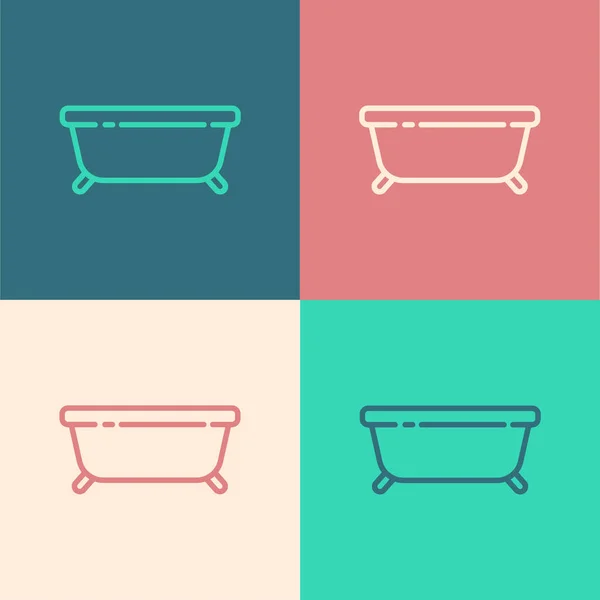 Pop Art Line Bathtub Icon Isolated Color Background Vector Illustration — Stock Vector