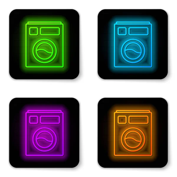 Glowing Neon Line Washer Icon Isolated White Background Washing Machine — Stock Vector
