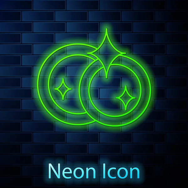 Glödande Neon Linje Tvätt Rätter Ikon Isolerad Tegel Vägg Bakgrund — Stock vektor