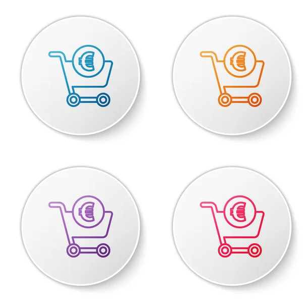彩色线购物车和欧元符号图标隔离在白色背景上 网上购物的概念 送货服务 购物车 在圆形按钮中设置图标 病媒图解 — 图库矢量图片