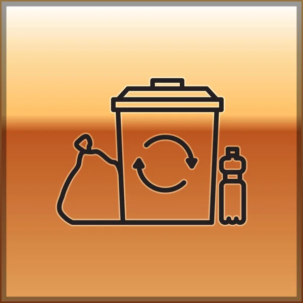 Black Line Recycle Bin Recycle Symbol Icon Isolated Gold Background — 스톡 벡터