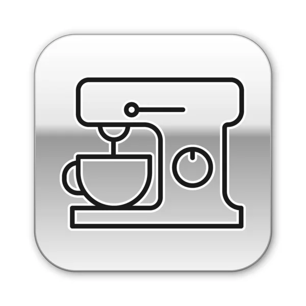 ブラックライン白色の背景に絶縁された電気ミキサーアイコン キッチンブレンダー銀四角形のボタン ベクターイラスト — ストックベクタ