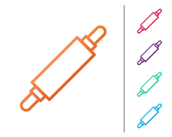 Rode Lijn Rolling Pin Pictogram Geïsoleerd Witte Achtergrond Stel Kleurpictogrammen — Stockvector