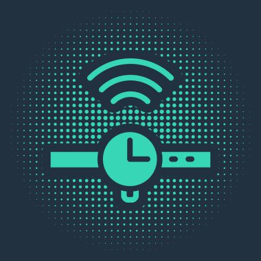 Yeşil Zeka simgesi mavi arkaplanda izole edildi. İnternet kavramının kablosuz bağlantısı. Soyut çember rastgele noktalar. Vektör.