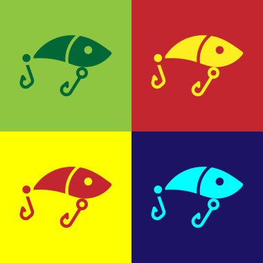 Pop Art Balıkçılık yem simgesi renk arkaplanında izole edildi. Balık oltası. Vektör.