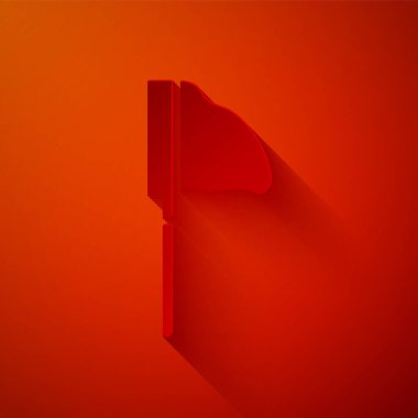 Kağıt kesiği, kırmızı arka planda balık ikonu olan balıkçı ağı. Kağıt sanatı tarzı. Vektör.