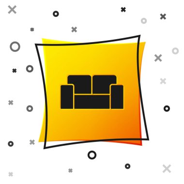 Beyaz arkaplanda siyah kanepe simgesi izole edildi. Sarı kare düğme. Vektör.