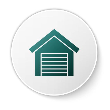 Beyaz arkaplanda yeşil garaj simgesi izole edildi. Beyaz daire düğmesi. Vektör.