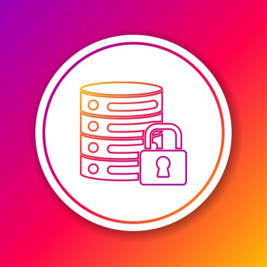 Renk arkaplan üzerinde kapalı asma kilit simgesine sahip renkli sunucu güvenliği. Güvenlik, güvenlik, koruma kavramı. Çember beyaz düğme. Vektör.