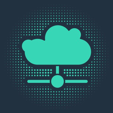 Yeşil Ağ bulut bağlantısı simgesi mavi arkaplanda izole edildi. Sosyal teknoloji. Bulut hesaplama konsepti. Soyut çember rastgele noktalar. Vektör.