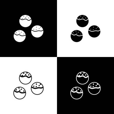 Takoyaki simgesini siyah beyaz arkaplanda izole et. Japon sokak yemeği. Vektör..