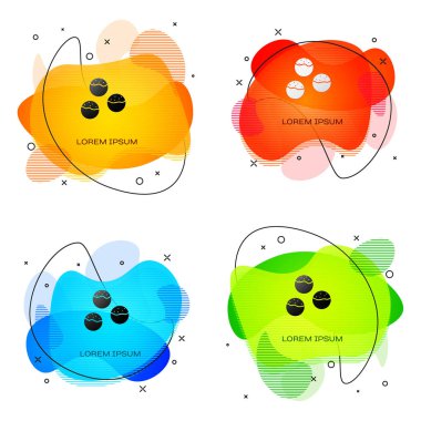 Siyah Takoyaki simgesi beyaz arkaplanda izole edildi. Japon sokak yemeği. Sıvı şekilli soyut pankart. Vektör..