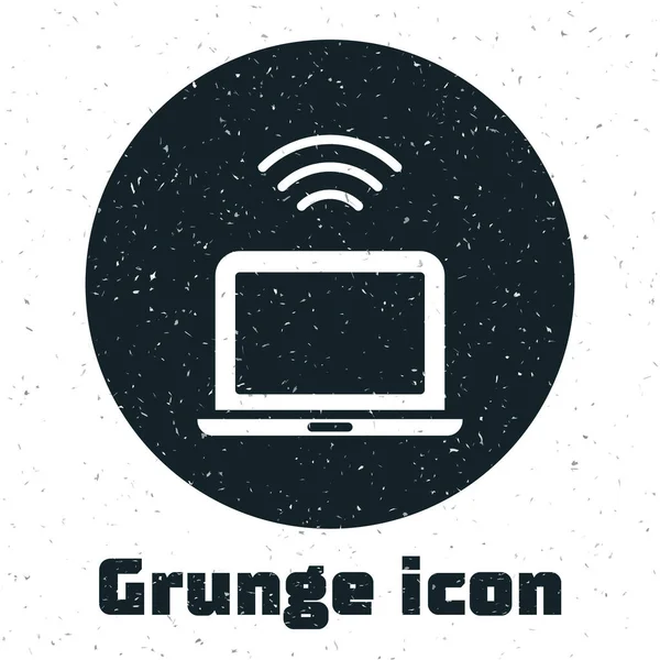 Grunge Wireless Laptop Symbol Isoliert Auf Weißem Hintergrund Konzept Internet — Stockvektor
