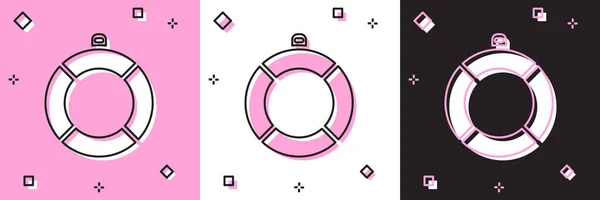 设置生活浮标图标孤立在粉红色和白色 黑色背景 救生圈的标志B — 图库矢量图片
