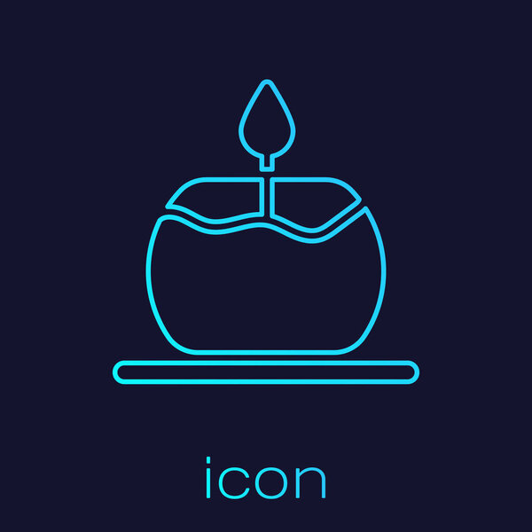 Turquoise line Aroma candle icon isolated on blue background.  Vector.