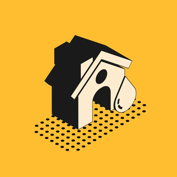 Ікона Ізометричного Будинку Ізольована Жовтому Тлі Дім Затоплюється Під Водою — стоковий вектор