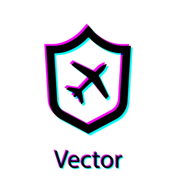 Plano Negro Con Icono Escudo Aislado Sobre Fondo Blanco Avión — Vector de stock