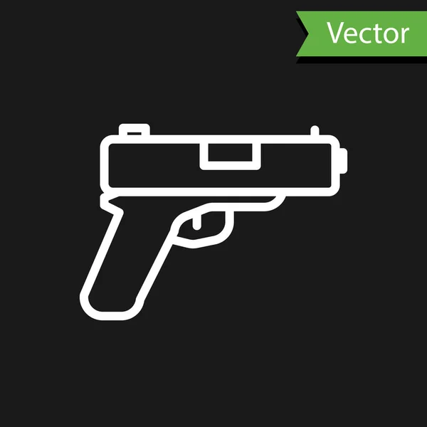 Witte Lijn Pistol Pistool Pictogram Geïsoleerd Zwarte Achtergrond Politie Militair — Stockvector