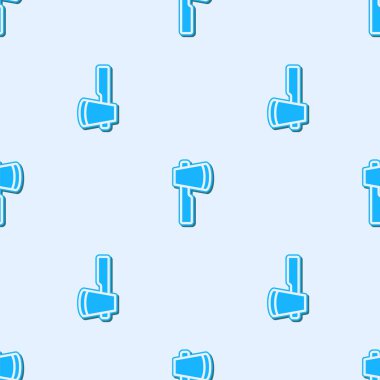 Mavi çizgi tahta balta simgesi gri arkaplanda izole edilmiş. Oduncu baltası. Vektör.