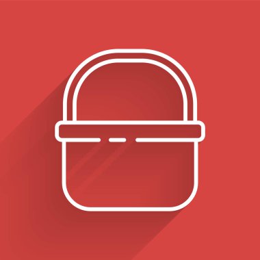 Beyaz çizgi Basket simgesi uzun gölgeli izole edilmiş. İnternetten satın alma konsepti. Servis tabelası. Alışveriş arabası sembolü. Vektör.