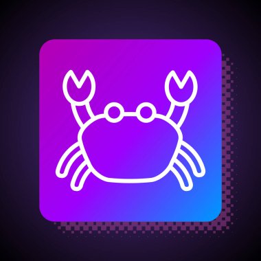 Beyaz çizgi Yengeç simgesi siyah arkaplanda izole edildi. Kare renk düğmesi. Vektör..