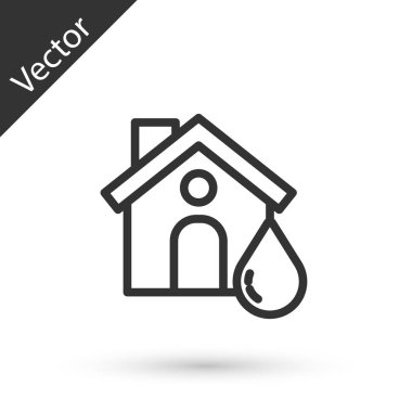 Gri çizgi ev sel ikonu beyaz arka planda izole edildi. Suyun altındaki evi sel basıyor. Sigorta konsepti. Güvenlik, güvenlik, koruma, konsepti koruma...