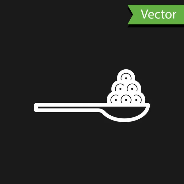 Белая Икра Линии Ложке Значок Изолирован Черном Фоне Вектор — стоковый вектор