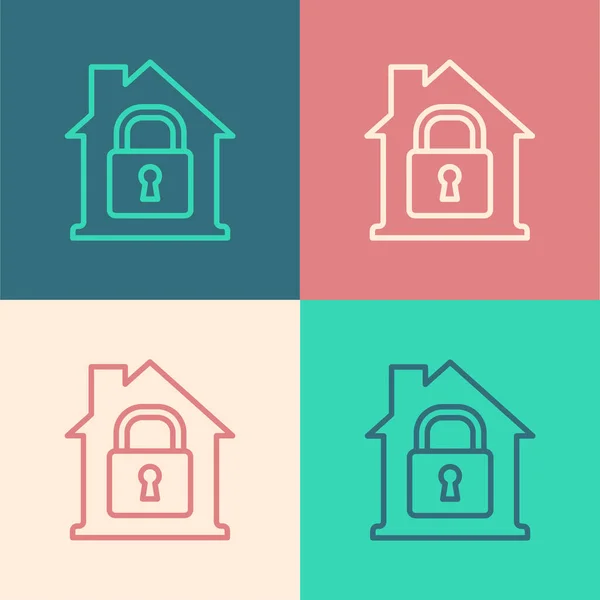 Pop Art Line House Protection Icon Isolated Color Background Home — Stock Vector