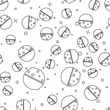 Siyah çizgi Eclipse güneş simgesi beyaz arka plan üzerinde dikişsiz desen izole. Tam bir sonar tutulması. Vektör İllüstrasyonu.