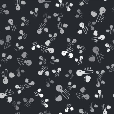 Gri Meteoroloji termometresi siyah arkaplanda izole edilmiş ikonu ölçüyor. Termometre termometresi sıcak ya da soğuk hava gösteriyor. Vektör İllüstrasyonu.