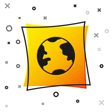 Beyaz arka planda izole edilmiş Kara Dünya ikonu. Dünya ya da Dünya işareti. Küresel internet sembolü. Geometrik şekiller. Sarı kare düğme. Vektör İllüstrasyonu.