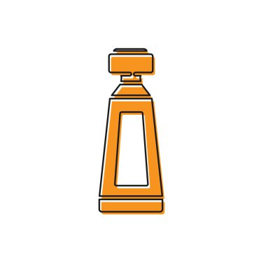 Beyaz arka planda izole edilmiş turuncu krem veya losyon kozmetik tüp ikonu. Erkekler için vücut bakım ürünleri. Vektör İllüstrasyonu.