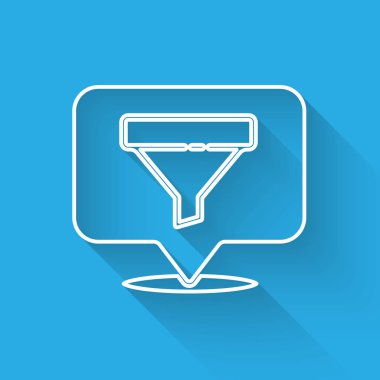 Uzun gölgeli izole edilmiş beyaz çizgili satış hunisi simgesi. Bilgi şablonu. Vektör İllüstrasyonu.