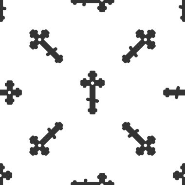 Gri Hristiyan haç simgesi beyaz arka planda izole edilmiş kusursuz desen. Kilise haçı. Vektör İllüstrasyonu.