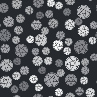 Grey Pentagram in a circle icon isolated seamless pattern on black background. Magic occult star symbol.  Vector Illustration. clipart